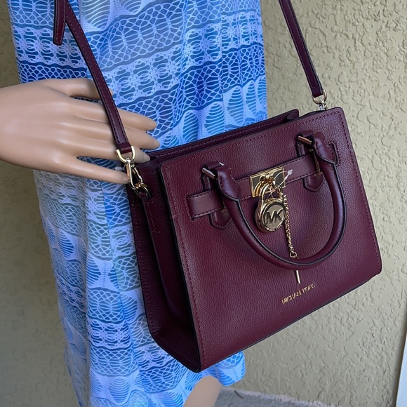 Michael Kors Hamilton Small Satchel Shoulder Crossbody Bag Dark Cherry NWT - Picture 9 of 15